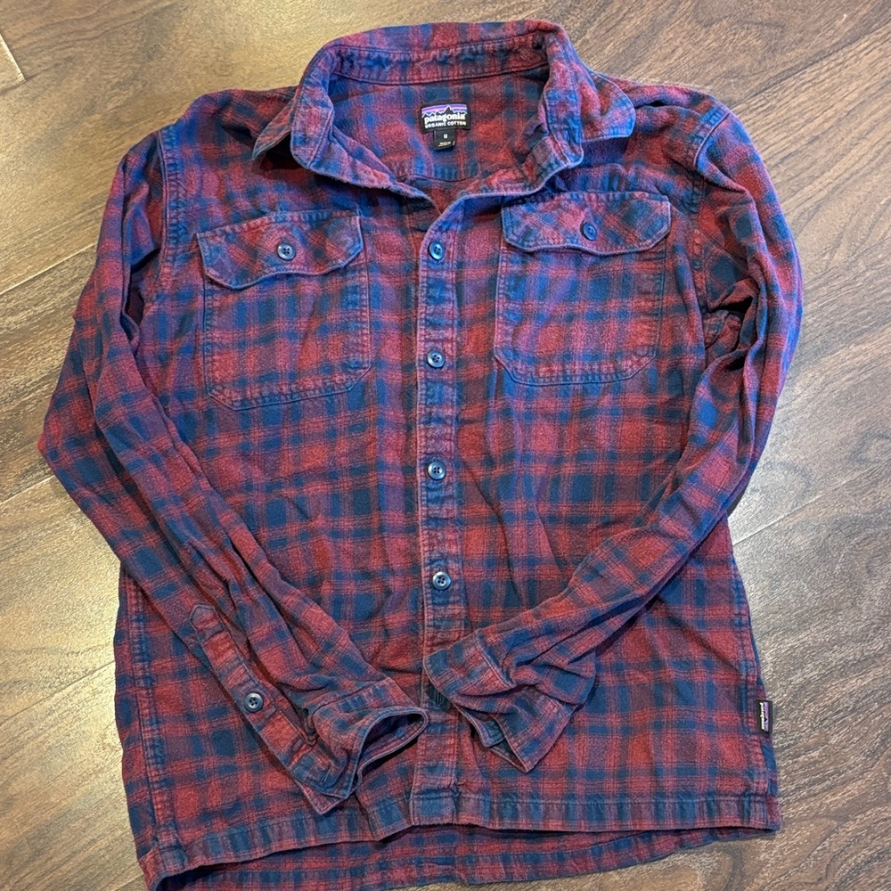 Patagonia Red and Blue Plaid Button Down Shirt